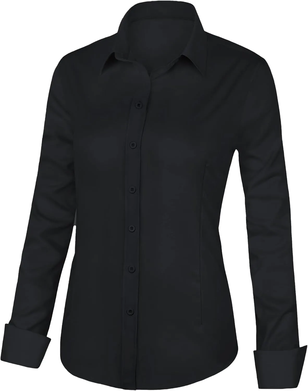 Womens Long Sleeve Button Down Dress Shirts, Solid Formal Work Dress Tops, Classic-Fit Dress Business Office Shirts