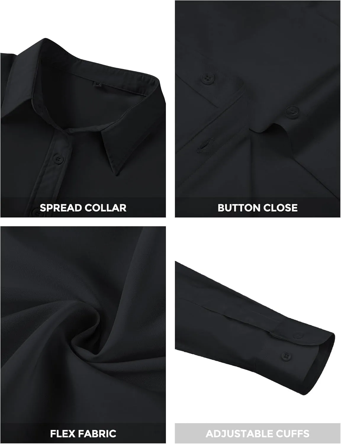 Womens Long Sleeve Button Down Dress Shirts, Solid Formal Work Dress Tops, Classic-Fit Dress Business Office Shirts