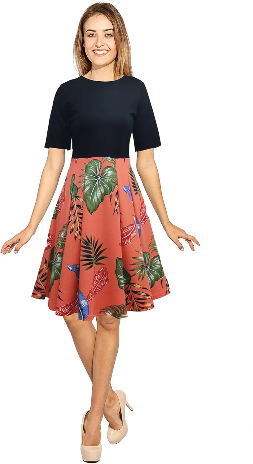 Women's Vintage Patchwork Pockets Puffy Swing Cocktail Work Party Dress