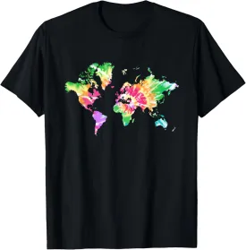World Map Tie Dye Boho Aesthetic Cool Hipster Hippie Style T-Shirt